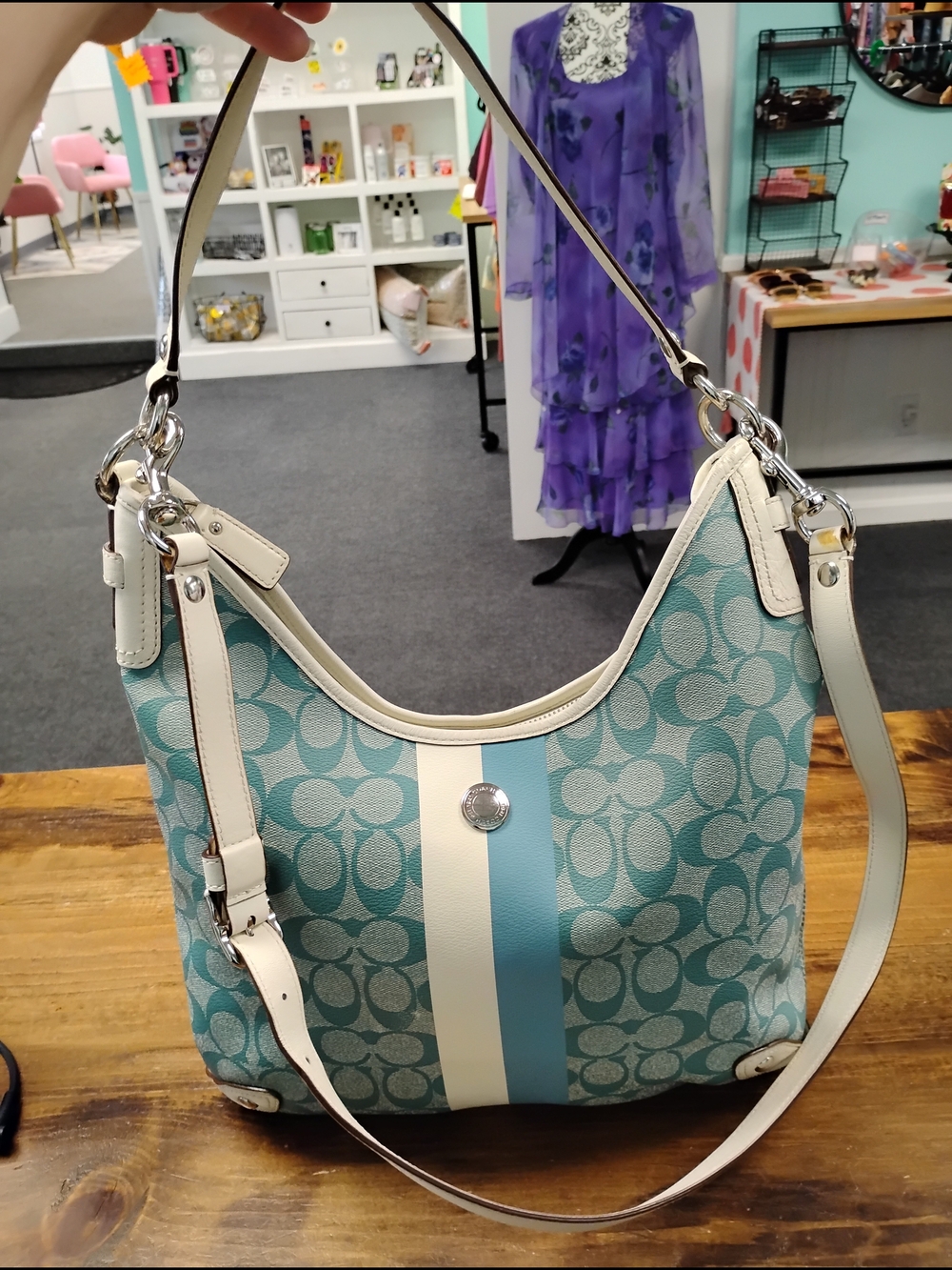 Coach Chelsea Hobo Bag in Aqua/White